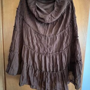 Pre loved Y2K Star City brown boho Sequin Tiered Midi Length skirt Size 11
